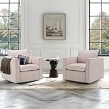 COLAMY Swivel Chair Set of 2, 34'' Upholstered Swivel Accent Chair with Back Support Pillow, Modern Swivel Armchair Single Sofa for Living Room/Nursery/Bedroom/Study/Apartment-Camel, 1750-Camel-2PC