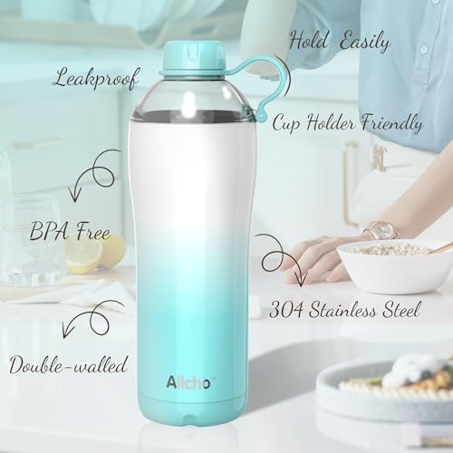 Image of Insulated Water Bottle for Women, 24 oz Stainless Steel Water Bottles, Double Walled, 2 Lids (Chug & Tumbler) - Hydrate & Caffeinate,Available Gift Wrapping
