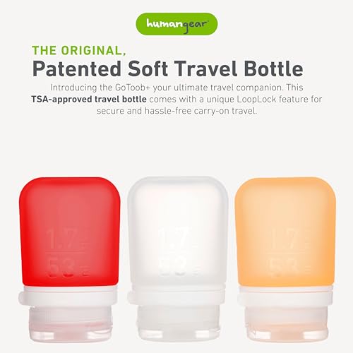 Image of humangear GoToob+ Bottles - Silicone Leak-Proof Travel Tubes for Toiletries, Camping & TSA Carry-On (3-Pack), Small (1.7 fl oz; 53ml), Clear /Red /Orange
