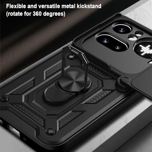Image of Shockproof Back Case Cover for Nothing Phone 4A Pro 5G, Shockproof Nothing Phone 4A Pro Back Cover, Ring Case with Kickstand and Camera Protection Shutter - Black
