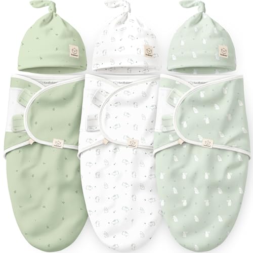 Image of KeaBabies 3-Pack Swaddles for Newborns, Girls, Boys with Hats - Organic Soft Baby Sleep Sacks, Breathable Baby Swaddle 3-6 Months Beanies Set, Premie Infant Sleep Sack 0-3 Months (Bunnies)