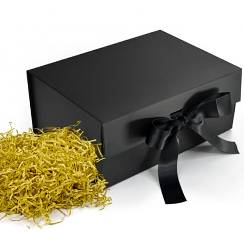 RBS®-Black Gift Box with Golden Filler 23x16x10cm Empty Hamper Bo...