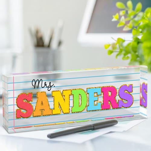 Personalized Teacher Name Plate for Desk Decor, Custom Acrylic Name Desk Plaque School Office Essentials, Teacher Back To School Appreciation Gifts