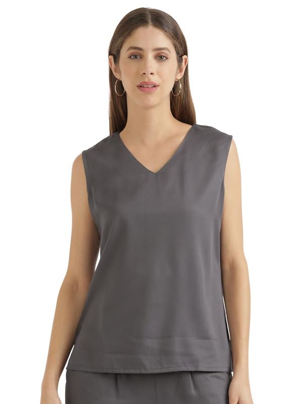Image of SAADAA V-Neck Tops for Women| Viscose Fabric | Sleeveless Design | Relaxed Fit for Everyday Comfort | Office & Casual Wear