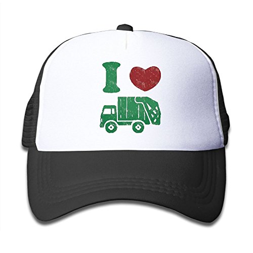 I Love Trash Garbage Trucks Youth Adjustable Mesh Hats Baseball Trucker Cap for Boys and Girls Black