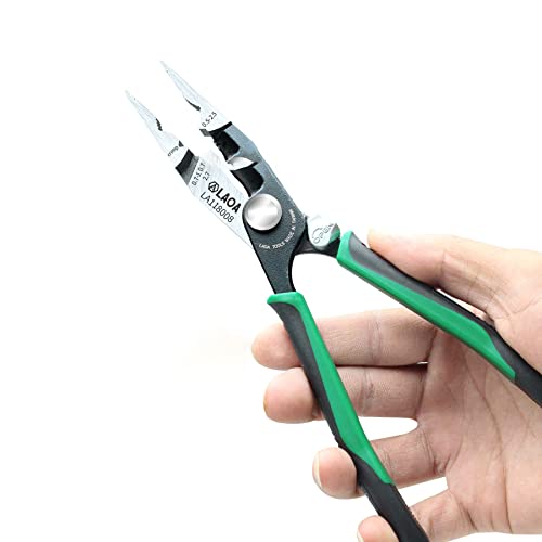 LAOA Long Needle Nose Pliers 5-in-1 for Cuting,Stripping,Crimping Terminals,Clamping,Reaming Holes with Lock,8 inch