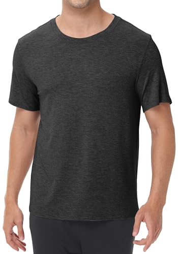 WiWi Men's T-Shirts Classic Soft Tee Lightweight Crew Neck Short Sleeves Pajama Rayon Sleep Shirt S-XXL, Charcoal Heather, Small