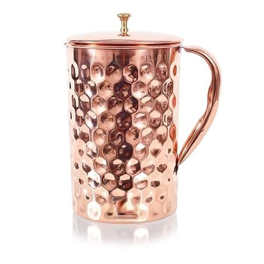 Jarra de agua de cobre – 1,6 litros jarra ayurvédica con superficie martillada con diamante