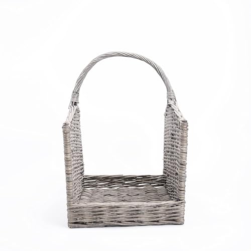 Rustic Shabby Chic Style Grey Natural Wicker Fireside Log Basket Heavy Duty Kindling Wood Basket Home Storage Basket (Medium) Rustic Shabby Chic Style Grey Natural Wicker Fireside Log Basket Heavy Duty Kindling Wood Basket Home Storage Basket (Medium)