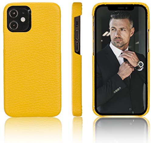 Best Cyber Deals 🔥 Bayelon Full Grain Leather Case for iPhone 12 Mini (5.4") - [MagSafe Compatible -Magnetic- Card Holder] Slim & Lightweight 360 Degree Full Covered Luxury Snap-on Case (Floater Yellow)