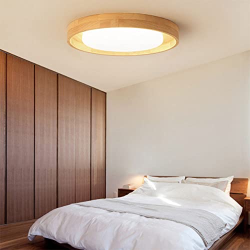 Plafonnier acrylique LED rond en bois véritable pour éclairage de balcon et bureau