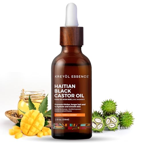 Kreyol Essence – Haitian Black Castor Oil for Skin and Hair, Glass Bottle | Cold Pressed | Hexane Free | Fuller-Looking Hair