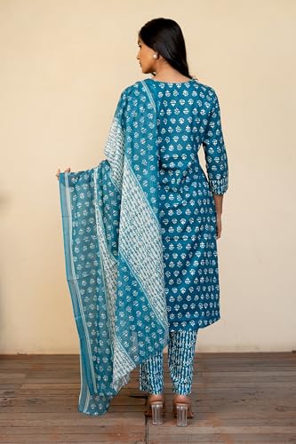 Image of MIRCHI FASHION Women's Straight Fit Pure Cotton Floral Printed Kurta Set with Dupatta and Pant