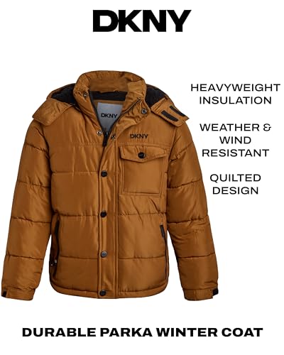 Image of DKNY Boys Puffer Jacket - Wind Water Resistant Polar Fleece Lined Boys Winter Coat - Cozy Kids Jacket with Sherpa Lined Hood