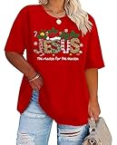 AMWIPE Plus Size Christmas Shirts for Women Xmas Holiday Graphic Tshirt Funny Jesus The Reason for The Season Tee Tops