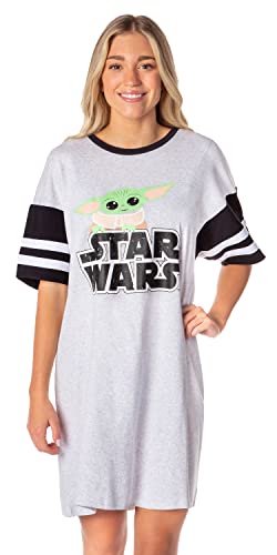 Intimo Star Wars Womens The Mandalorian Grogu Baby Yoda Varsity Oversized Tee Nightgown Shirt (S) Grey #TOP3
