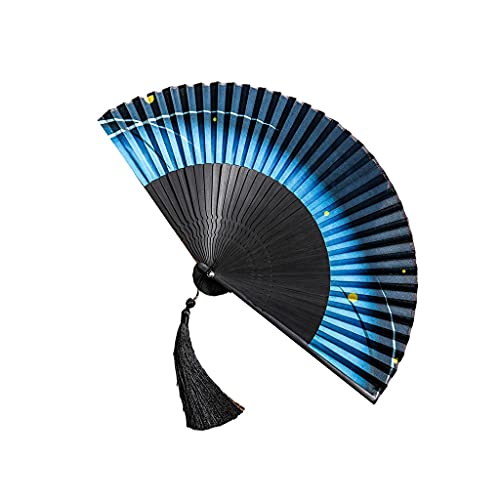 FKJLUN Ventilador plegable hecho a mano, ventilador plegable antiguo, ventilador portátil de verano fresco estilo chino algodón y lino luciérnaga color degradado pequeño ventilador de mano (color:
