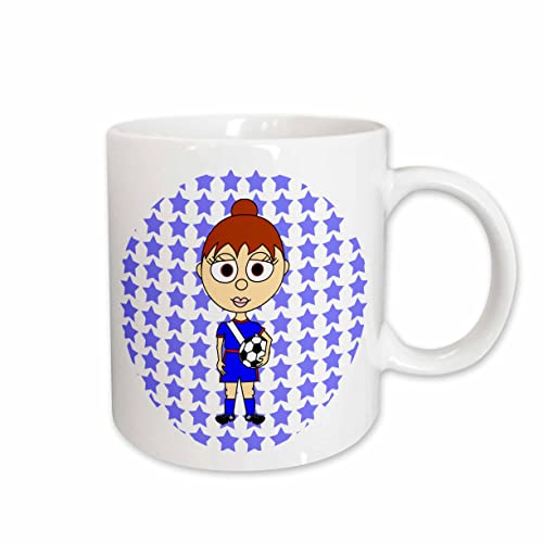 3dRose mug_6318_2 Cute Soccer Girl With Brown Hair Mug, Multicolor, 15 oz