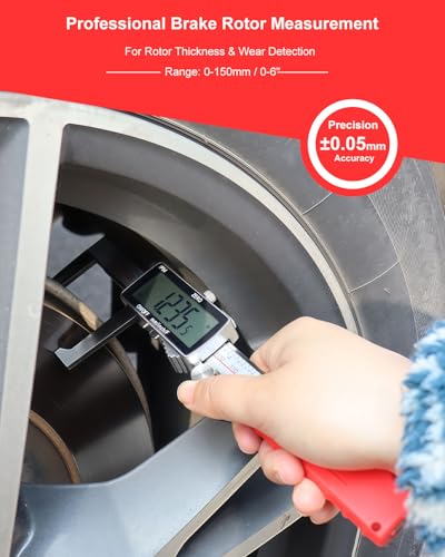 Image of Digital Disc Brake Rotor Micrometer, 0-50mm /0-6 Rechargeable Brake Thickness Gauge, Digital Caliper MM /Inch /F Display, IP54 Waterproof, Stainless Steel for Auto & DIY