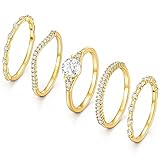 iF YOU Gold Rings for Women Non Tarnish, Dainty 14K Gold Plated Stackable Cubic Zirconia Knuckle Ring Set, Statement Wedding Bands Engagement Rings Size 10