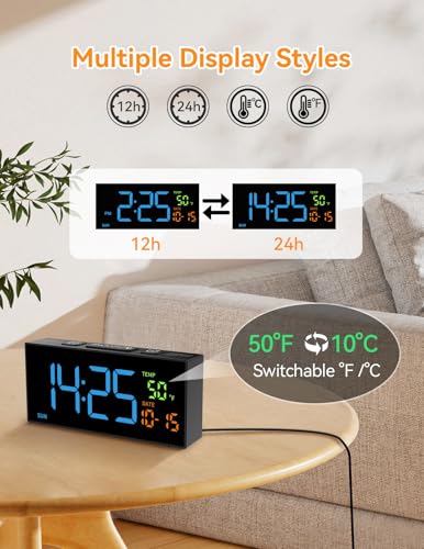 Image of Alarm Clocks Bedside, Loud Alarm Clock with Temperature and Date, 10 Alarm Tones, 4 Volumes, Dual Alarm, Snooze, 5 Dimmer, Manual DST, USB Charger, Calendar Clock for Bedroom Living Room Elderly