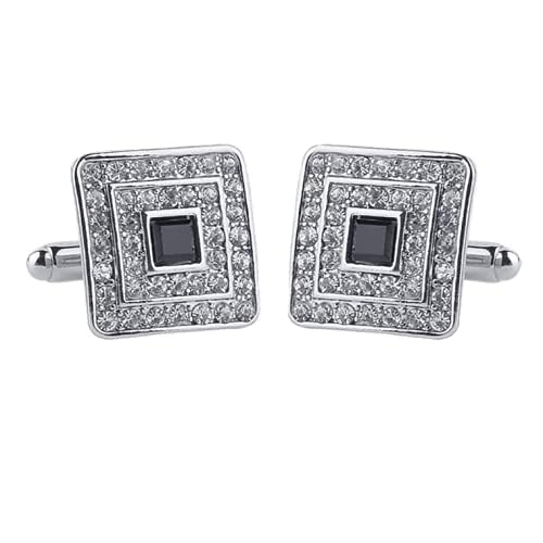 V & L Black Silver Crystal Cuff links – Fancy Unique Elegant Sparkling Luxury Gem Stone Cufflinks for men in Square - Perfect for Wedding, Formal, Suits, Business and Groom Cufflink2