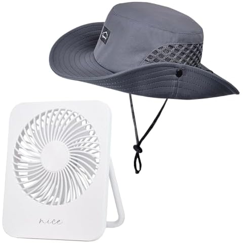 Sireck UPF50+ Fishing Hat Wide Brim Sun Hat for Men Women with 2000mAh USB Rechargeable Desk Fan Cover
