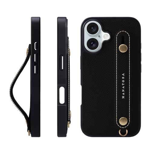 HANATORA for iPhone 16 �P�[�X �{�v �ϏՌ� �w�ʃx���g �X�}�z�P�[�X �X�}�z �X�^���h�@�\ �l�b�N �X�g���b�v �t�� �G���{�X���U�[ �M�t�g �}�O�l�b�g�Ȃ� �u���b�N NGH-16-Black