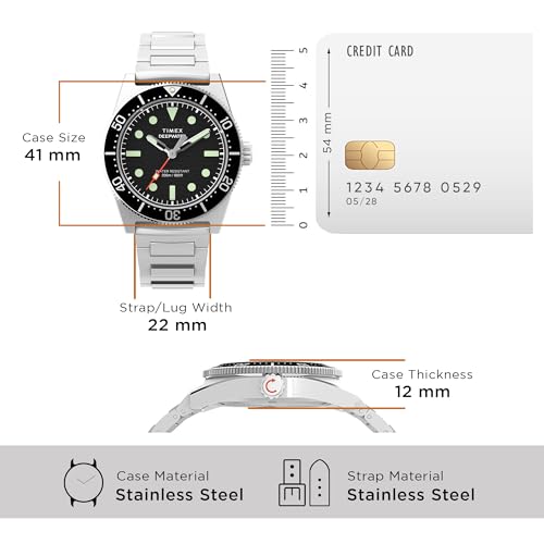 Image of TIMEX Deep Water Reef Analog Watch for Man with Black Round Dial & Silver Stainless Steel Bracelet Band Water Resistant Men's Wrist Watches - TW2W95200UJ