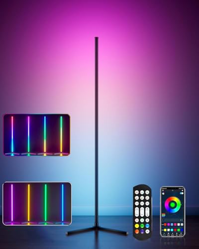 Lampadaire d'angle LED multicolore connecté avec télécommande pour salon