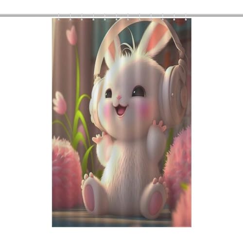 Rideau de douche séchage rapide et imperméable lavable en machine motif lapin - 7