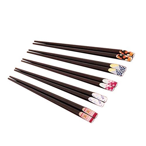 UPKOCH Chopsticks de madeira/madeira reutilizáveis feitos à mão para jantar chinês japonês 5 pares