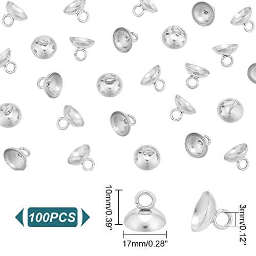 UNICRAFTALE 100Pcs Stainless Steel Bead Cap Pendant Bails Ball Pendant End Cap Metal Dangle Charm Bead Pendant Connector Findings Bails for Globe Glass Bubble Cover Pendant Making Hole 3mm - Image 4