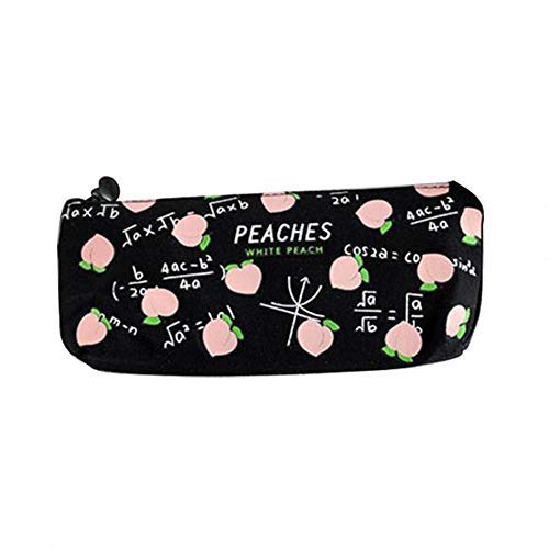 Preisvergleich Produktbild Scrox 1x Canvas Stifttasche Peach Muster Federmäppchen Kreative Schreibwaren Tasche Kosmetiktasche mit Wort Pfirsich für Studenten oder Büro Multi-Pfirsiche (Schwarz) 8.8cm * 21.3cm