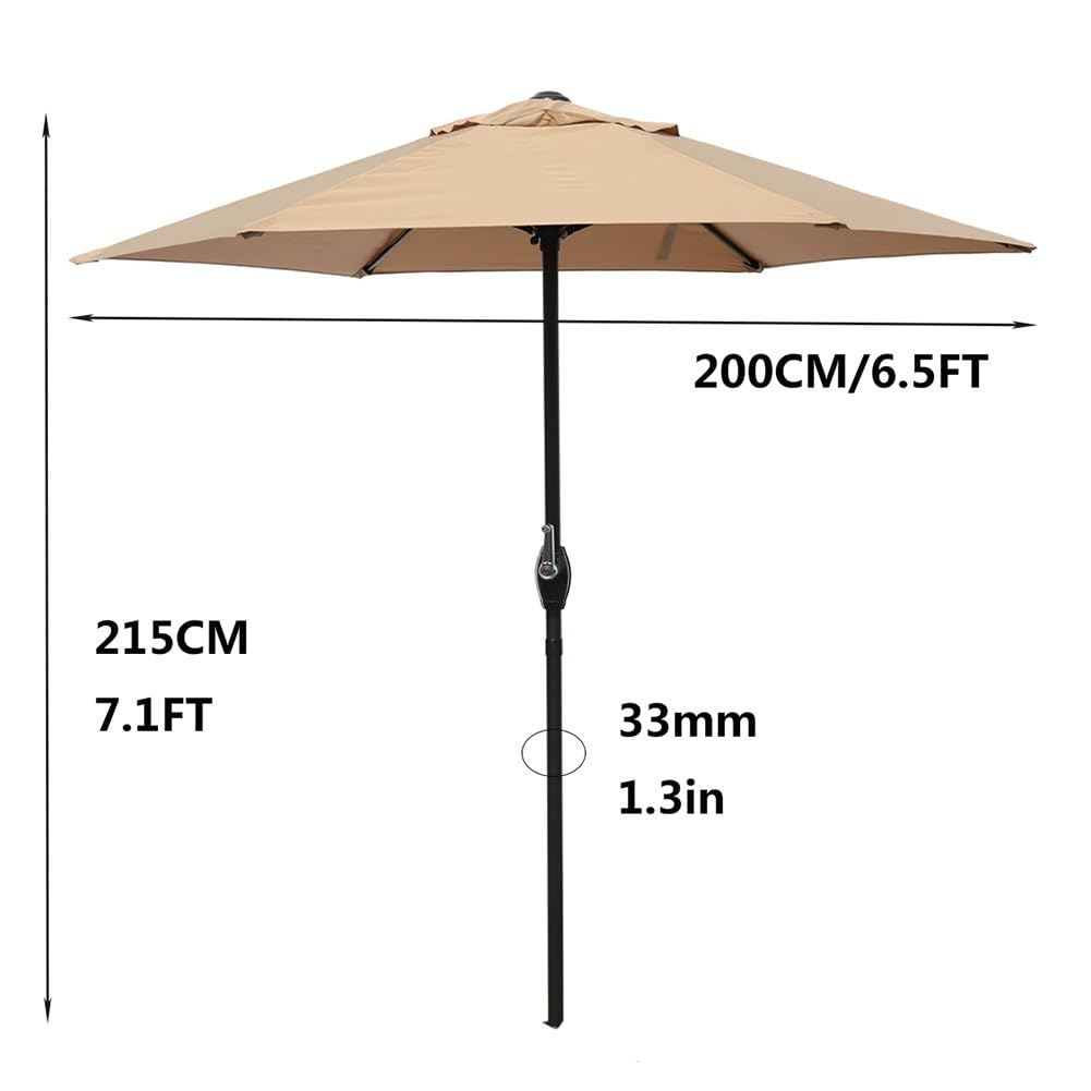 Okrągły Parasol Przeciwsłoneczny 200 cm, Parasol Stołowy do Użytku na Zewnątrz z Korbą i 6 Solidnymi Żebrami do Ogrodu, Podwórka, Tarasu(Rouge)
