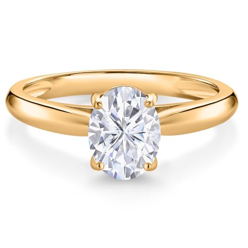Gem Stone King 10K Yellow Gold 8X6MM Oval Gemstone Birthstone Solitaire Engagement Ring | Wedding Anniversary Promise Gold Ring For Women | Available In Size 5, 6, 7, 8, 9