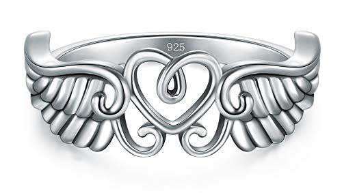 BORUO 925 Sterling Silver Ring High Polish Heart Angel Wings Ring 4-122