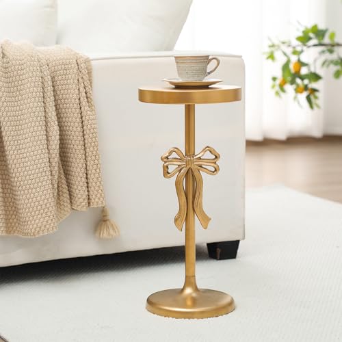 DoubleFill Gold Metal Martini Drink Table 9''x19.5'' Bow Pedestal Side