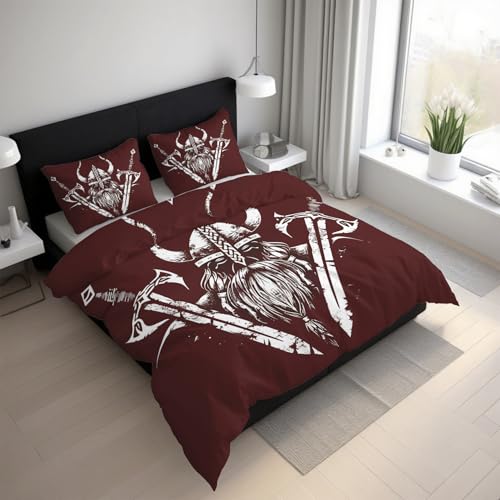 Genérico Funda Nórdica Odín Vikingo Microfibra Suave Mitología Nórdica Espada Juego de Ropa de Cama 3 Piezas con 1 Funda de Edredón y 2 Funda de Almohad LGS11LS