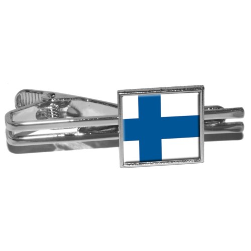 Finland Finnish Flag Square Tie Bar Clip Clasp Tack - Silver
