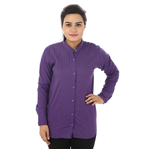 Image of Teemoods Women's Cotton Shirt: Pintuck Yoke, Full Sleeves, Mandarin Collar - Stylish & Comfortable Ladies Top for Casual and Office Wear, Ideal for Indian Summers