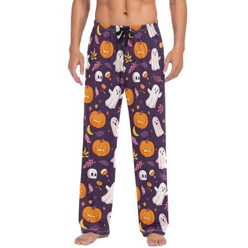 Men’s Halloween Pumpkins Pajama Pants with Pockets, Comfortable Lounge Sleep Bottoms#307