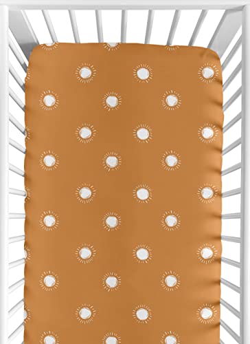 Image of Sweet Jojo Designs Pumpkin Boho Sun Boy or Girl Fitted Crib Sheet Baby or Toddler Bed Nursery - Orange and White Bohemian Celestial Sky Desert Sunshine Outdoors Nature Gender Neutral