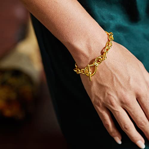 Image of FRUMOS Dainty Layering Bracelets for Women 18 k Gold Plated Fashion Adjustable Chunky Cuban Paperclip Link Chain Bracelets Jewelry for Women Gift