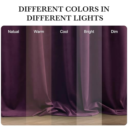 Image of RYB HOME Purple Velvet Curtains 72 inches with Hook Belt, Back Tab | Thermal Insulated, Privacy UV Heat Blocking, Luxurious Drapes, Nursery Dormitory Bathroom, W52 x L72, 2 Panels Set