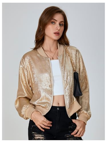 SOLY HUX Women's Metallic Jacket Zip Up Long Sleeve Lightweight Outerwear Bomber Jackets3