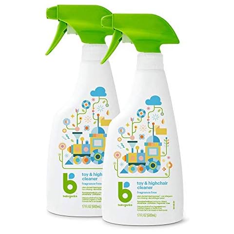 Babyganics Toy & Highchair Cleaner Spray, Fragrance Free, 17oz Spray Bottle, Made without ammonia, bleach, phosphates, phthalates or dyes, Pack of 2. Cover