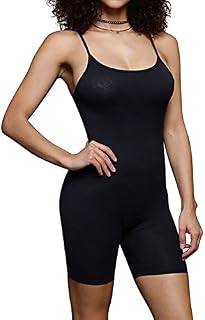 Jescakoo Women's Scoop Neck Spaghetti Short Skinny Rompers Gym Cami Tank Bodysuit Black
