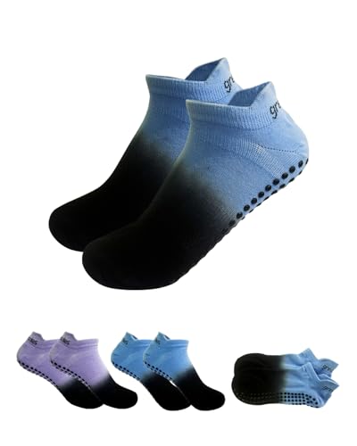 Yoga Socks with Grips for Women Non Slip Pilates Long Sock for Pilates Yoga Barre Training-2pk2