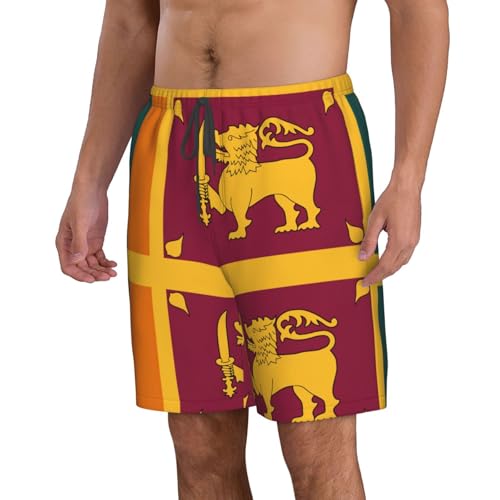 Sri Lanka Flag Print Mens Swim Trunks Quick Dry Swim Shorts Swimsuits with Pockets Beach Shorts for Men2